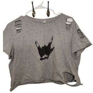 SweatyRocks Short Sleeve Graphic Print Distressed Crop Top